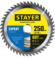 STAYER EXPERT 250 x 32/30мм 60Т, диск пильный по дереву, точный рез