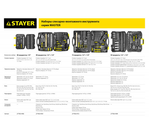 STAYER MASTER 44 универсальный набор инструмента 44 предм.