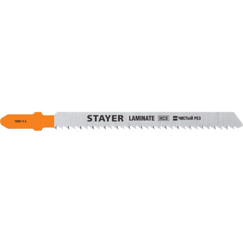 STAYER T101BR, полотна для эл/лобзика, HCS, по ламинату, дереву, фанере, обратн. рез, Т-хвостовик, шаг 2,5мм, 75мм, 2шт, STAYER Professional