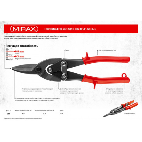 MIRAX Прямые ножницы по металлу, 250 мм