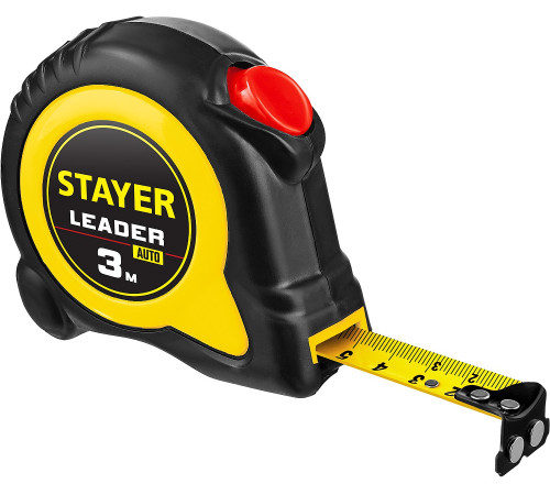 STAYER LEADER 3м / 16мм рулетка с автостопом в ударостойком обрезиненном корпусе