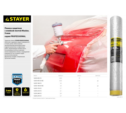 Пленка STAYER ″PROFESSIONAL″ защитная с клейкой лентой ″МАСКЕР″, HDPE, 9мкм, 0,55х15м