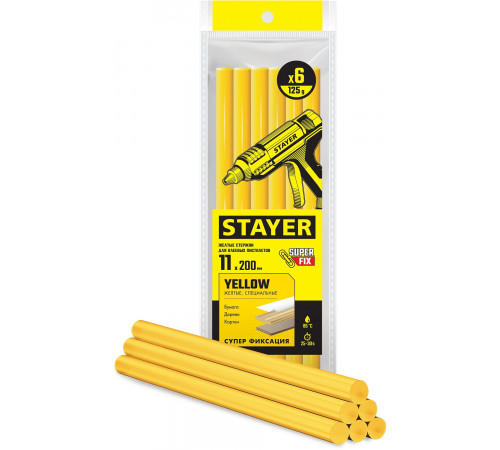 STAYER Yellow желтые клеевые стержни, d 11 мм х 200 мм 6 шт. 125 г.