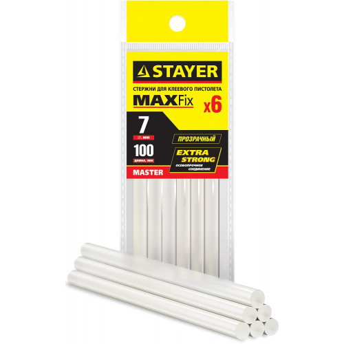 STAYER Universal прозрачные универсальные клеевые стержни, d 7 мм х 100 мм 6 шт. 25 г.