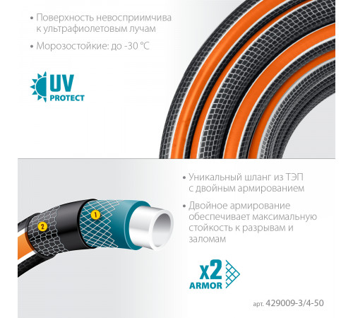 Поливочный шланг GRINDA PROLine ULTRA 6 3/4″ 50 м 25 атм шестислойный двойное армированиие