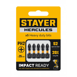 Торсионные биты STAYER PH 2, 25 мм, 5 шт HERCULES