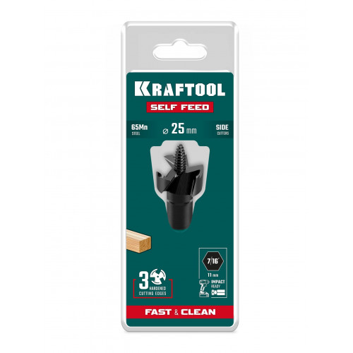 KRAFTOOL SELF FEED d 25 мм, cверло по дереву самоврезающееся (29951-25)