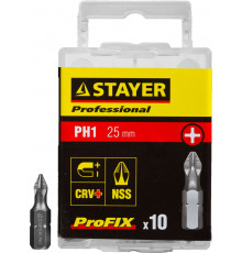 Биты STAYER ″PROFESSIONAL″ ProFix Phillips, тип хвостовика C 1/4″, № 1, L=25мм, 10шт