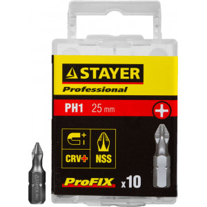 Биты STAYER ″PROFESSIONAL″ ProFix Phillips, тип хвостовика C 1/4″, № 1, L=25мм, 10шт