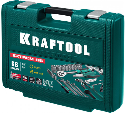 KRAFTOOL EXTREM-66, 66 предм., (1/2″+1/4″), универсальный набор инструмента (27976-H66)