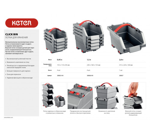 KETER Clickbin 0.45 л, набор лотков для хранения, 4 шт.