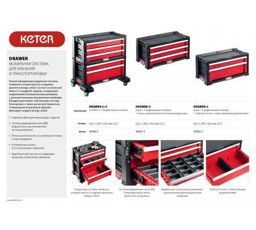 Ящик с 2 выдвижными полками ″DRAWER-2″, 22″ KETER