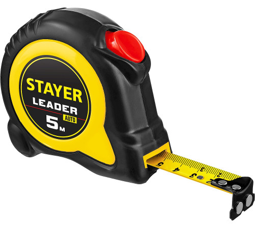 STAYER LEADER 5м / 25мм рулетка с автостопом в ударостойком обрезиненном корпусе