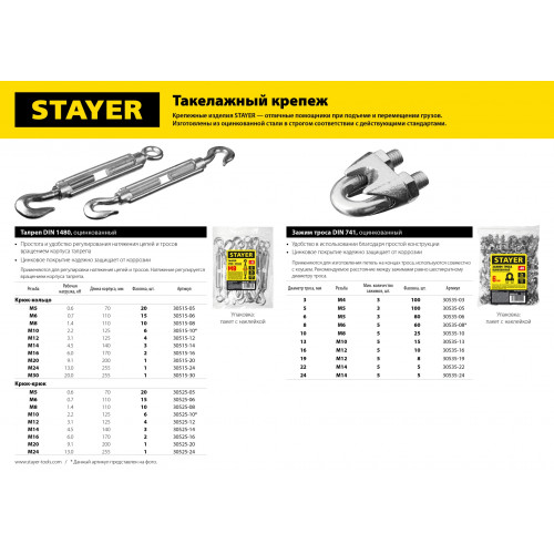 Талреп DIN 1480, крюк-крюк, М5, 20 шт, оцинкованный, STAYER