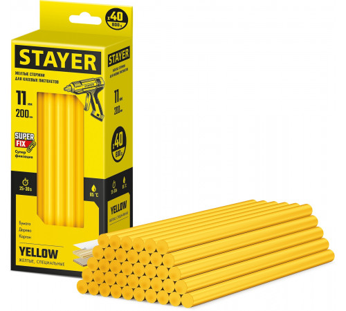 STAYER Yellow желтые клеевые стержни, d 11 мм х 200 мм 40 шт. 0,8 кг.