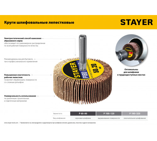 Круг шлифовальный STAYER лепестковый, на шпильке, P80, 80х40 мм