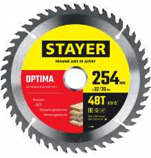 STAYER OPTIMA 254 x 32/30мм 48Т, диск пильный по дереву, оптимальный рез