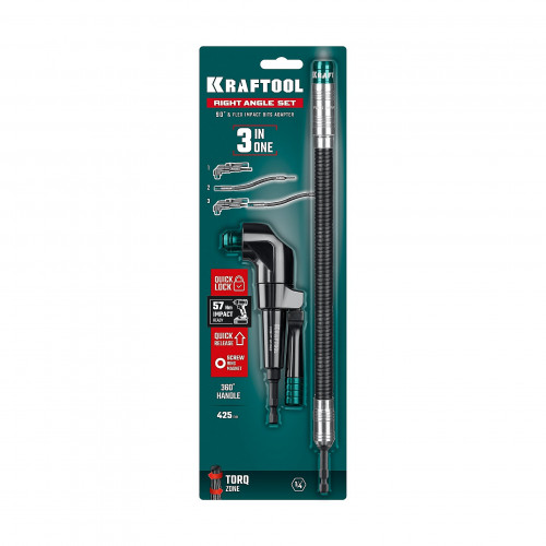 KRAFTOOL RIGHT ANGLE SET, 2 шт, 140 мм, 425 мм, набор: угловая ударная насадка + гибкий ударный адаптер (26778)