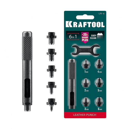 KRAFTOOL LPI-6 с набором насадок 1-6 мм, ударный пробойник для кожи (22951)