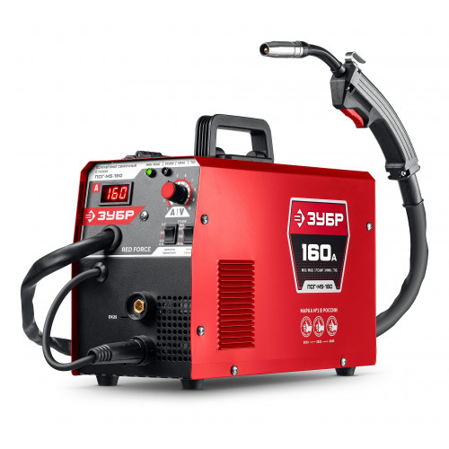 ЗУБР RED FORCE, MIG / MAG, FCAW, MMA, TIG, 160 А, полуавтомат сварочный, с газом / без газа, горелка ПСГ-180 (ПСГ-М5-160)