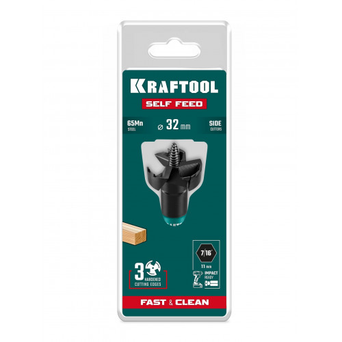 KRAFTOOL SELF FEED d 32 мм, cверло по дереву самоврезающееся (29951-32)