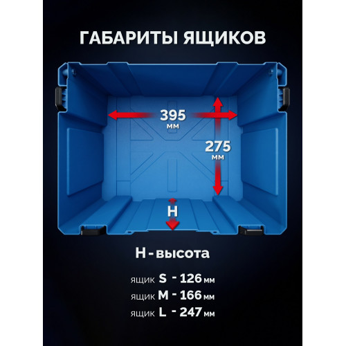 ЗУБР МОДУЛЬ-2, набор #5: ящики L, M, S с платформой Т и переходником P, Профессионал (38170-H5)