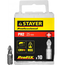 Биты STAYER ″PROFESSIONAL″ ProFix Phillips, тип хвостовика C 1/4″, № 2, L=25мм, 10шт