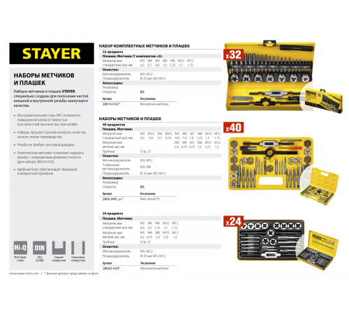 STAYER MaxCut 24 предмета, набор метчиков и плашек, легированная сталь