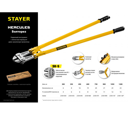 Болторез Hercules, max d=8 / HRC35 d=6, 350 мм, STAYER