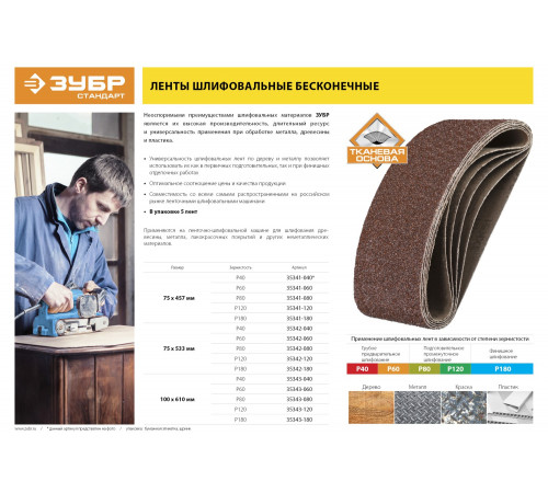 ЗУБР 100 х 610 мм, P40, лента шлифовальная СТАНДАРТ, для ЛШМ, 5 шт.