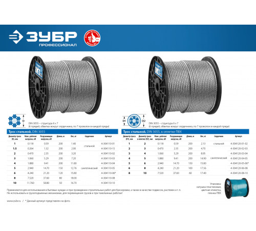 Трос стальной, оцинкованный, DIN 3055, в оплетке ПВХ, d=5/6 мм, L=150 м, ЗУБР Профессионал