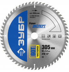 ЗУБР Чисторез 305 x 30мм 60Т, диск пильный по дереву