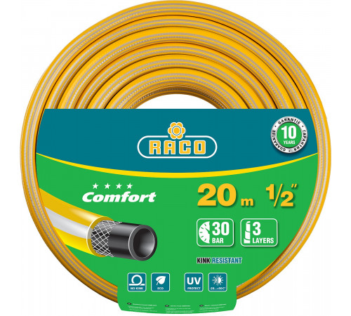 Поливочный шланг RACO COMFORT 1/2″ 20 м 30 атм трёхслойный армированный