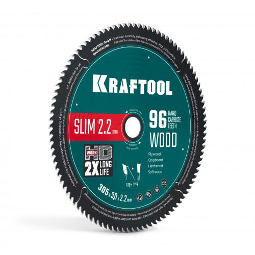 KRAFTOOL Slim wood cut 305 х 30 x 2.2 мм, 96Т, диск пильный по дереву, (36955-305-30-96)