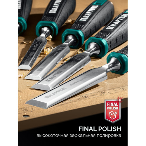 KRAFTOOL GRAND-4 набор стамесок-долот с двухкомпонентной рукояткой, 4 шт