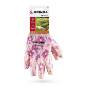 GRINDA PROTECT, M (8), садовые перчатки с прозрачным нитриловым покрытием, зелёные, 13 класс (11295-M)