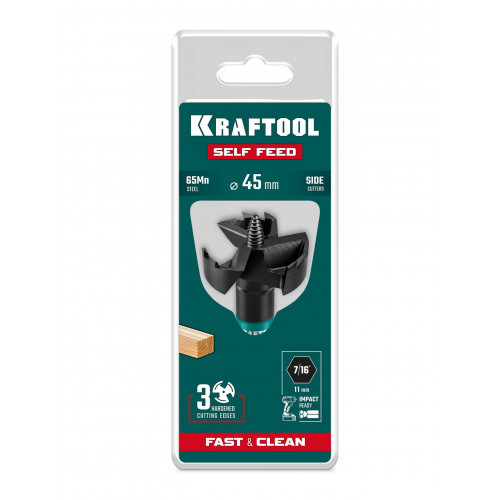 KRAFTOOL SELF FEED d 45 мм, cверло по дереву самоврезающееся (29951-45)