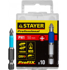 Биты STAYER ″PROFESSIONAL″ ProFix Phillips, тип хвостовика E 1/4″, № 1, L=50мм, 10шт