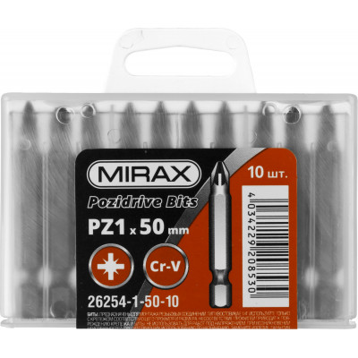 Биты MIRAX PZ№1, тип хвостовика E 1/4″, длина 50мм, 10шт