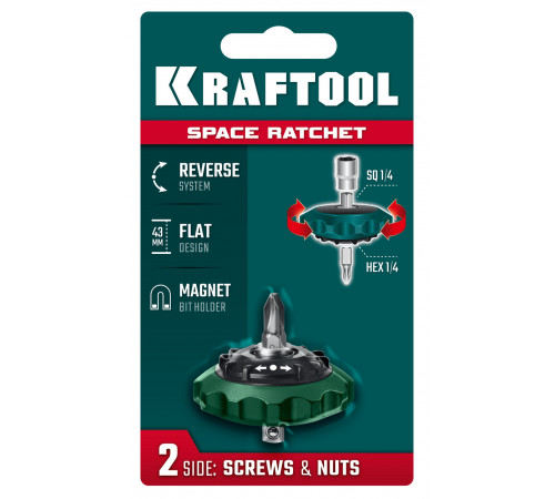 KRAFTOOL SPACE Ratchet суперкомпактная реверсивная трещотка для бит и головок (25890)