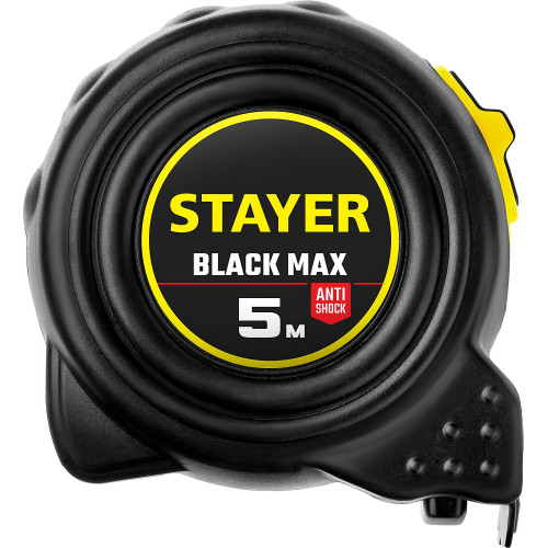 STAYER BlackMax 5м / 19мм рулетка в ударостойком полностью обрезиненном корпусе и двумя фиксаторами