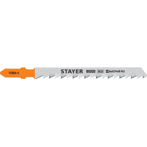 STAYER T144D, полотна для эл/лобзика, HCS, по дереву, ДВП, ДСП, Т-хвостовик, шаг 4мм, 75мм, 2шт, STAYER Professional