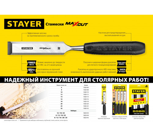 STAYER Max-Cut стамеска с пластиковой рукояткой, 14 мм