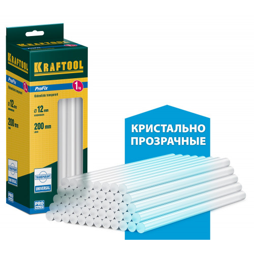 KRAFTOOL ProFix прозрачные клеевые стержни, d 11 x 200 мм (11-12 мм) 50 шт. 1 кг