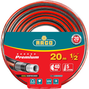 Поливочный шланг RACO PREMIUM 1/2″ 20 м 40 атм пятислойный усиленный двумя слоями армирования