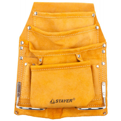 Сумка поясная STAYER ″MASTER″ для инструментов, кожаная, 8 карманов, 2 скобы