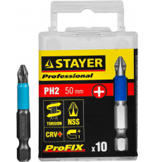 Биты STAYER ″PROFESSIONAL″ ProFix Phillips, тип хвостовика E 1/4″, № 2, L=50мм, 10шт