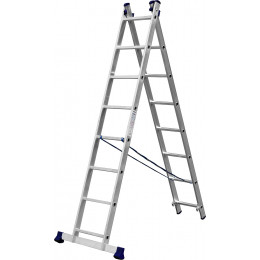 Двухсекционная лестница СИБИН, 8 ступеней, со стабилизатором, алюминиевая