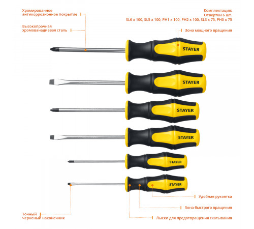 STAYER HERCULES 6 шт набор отверток