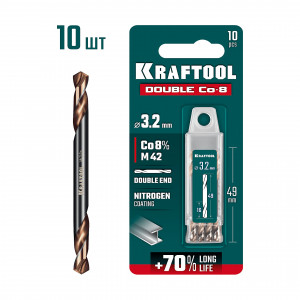 KRAFTOOL DOUBLE Сo-8 3.2х49мм, Сверло двухстороннее по металлу, сталь M42(+8%Co), класс А (29654-3.2-10)
